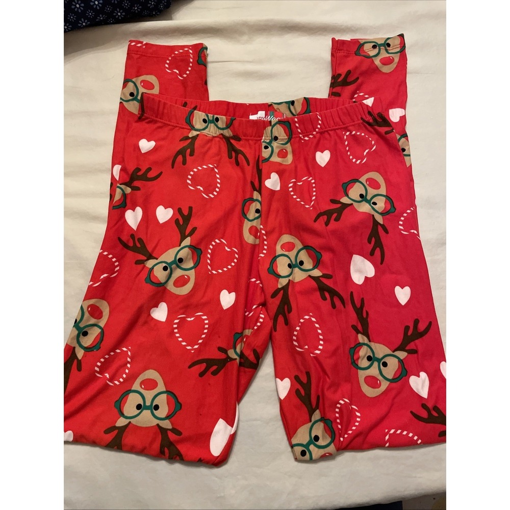 Merry Wear Super Soft Cozy Luxe Red Pants Reindeer Glasses Leggings Pjamas Small